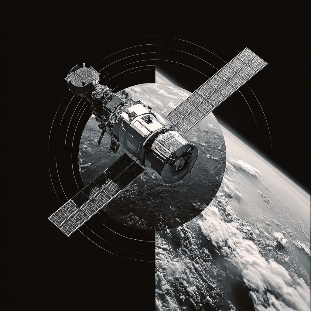 Illustration of an isolated satellite in orbit.